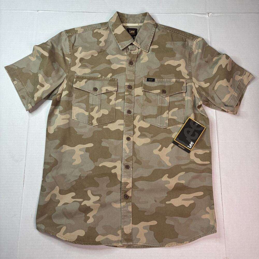 Lee Men's Heritage Short Sleeve Surplus Shirt Size M Medium Desert Camo Cotton